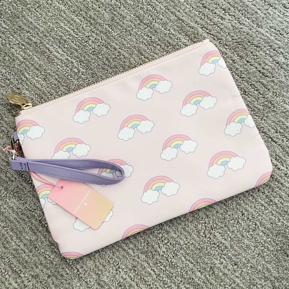 Stoney Clover Lane Pink and Purple Clutch with Rainbow Pattern
